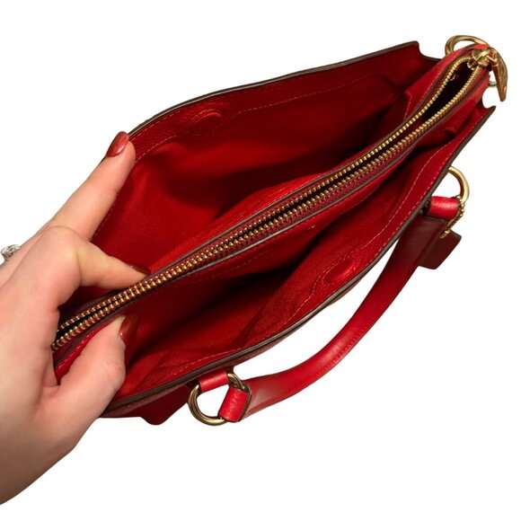 COACH REMI Pebbled Leather Three Compartments Satchel Top Handle Bag in Red - Picture 6 of 8